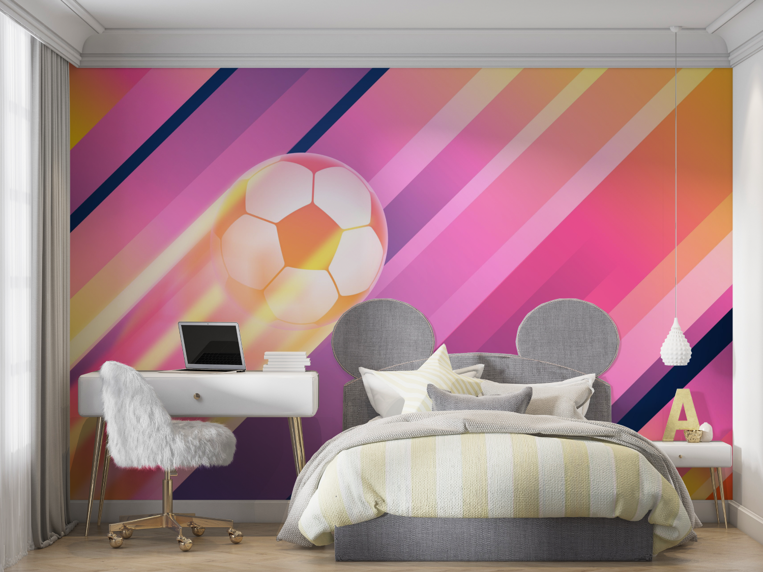 Papier peint fille foot mur chambre panoramique