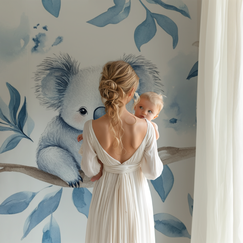 Papier peint koala entoure de plumes legeres bb123