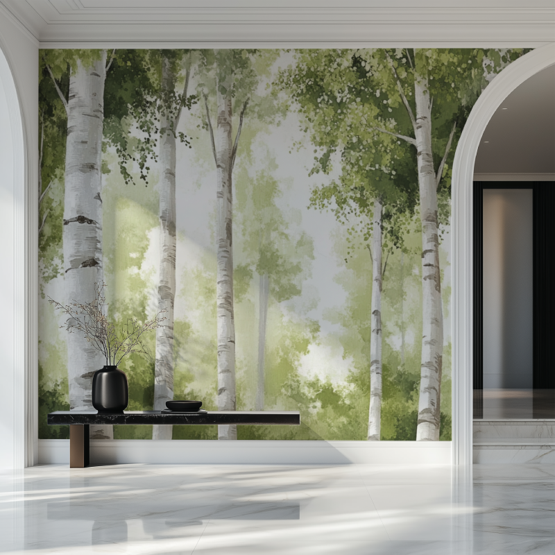 Papier peint arbre foret de bouleau salon beau