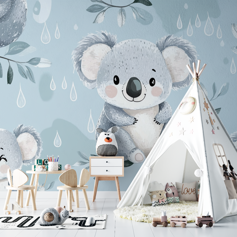 Papier peint koala et pluie douce chambre bebe