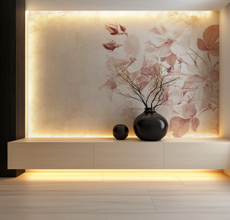 Papier peint vintage fleurs salon neon