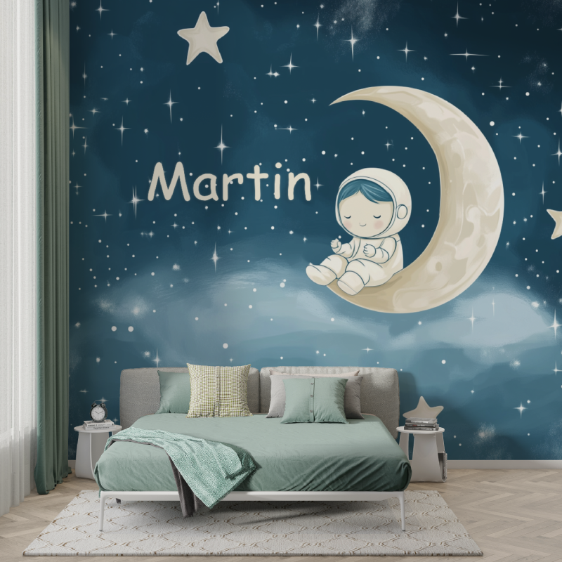 Papier peint prenom etoiles bleu nuit murs