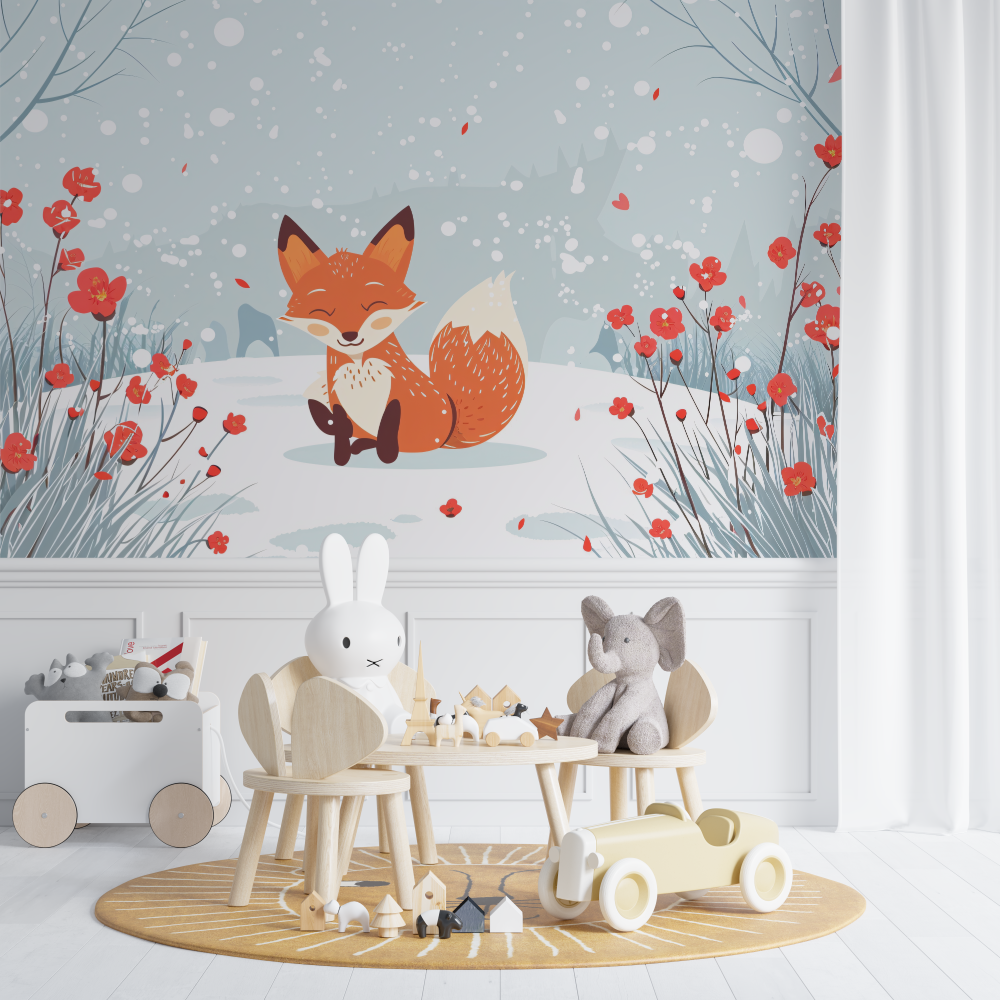 Papier peint renard foret bleu chambre de bebe