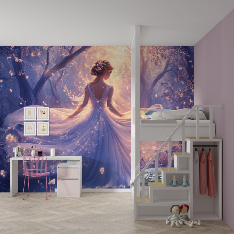 Papier peint princesse delicate...feerique mur chambre fille