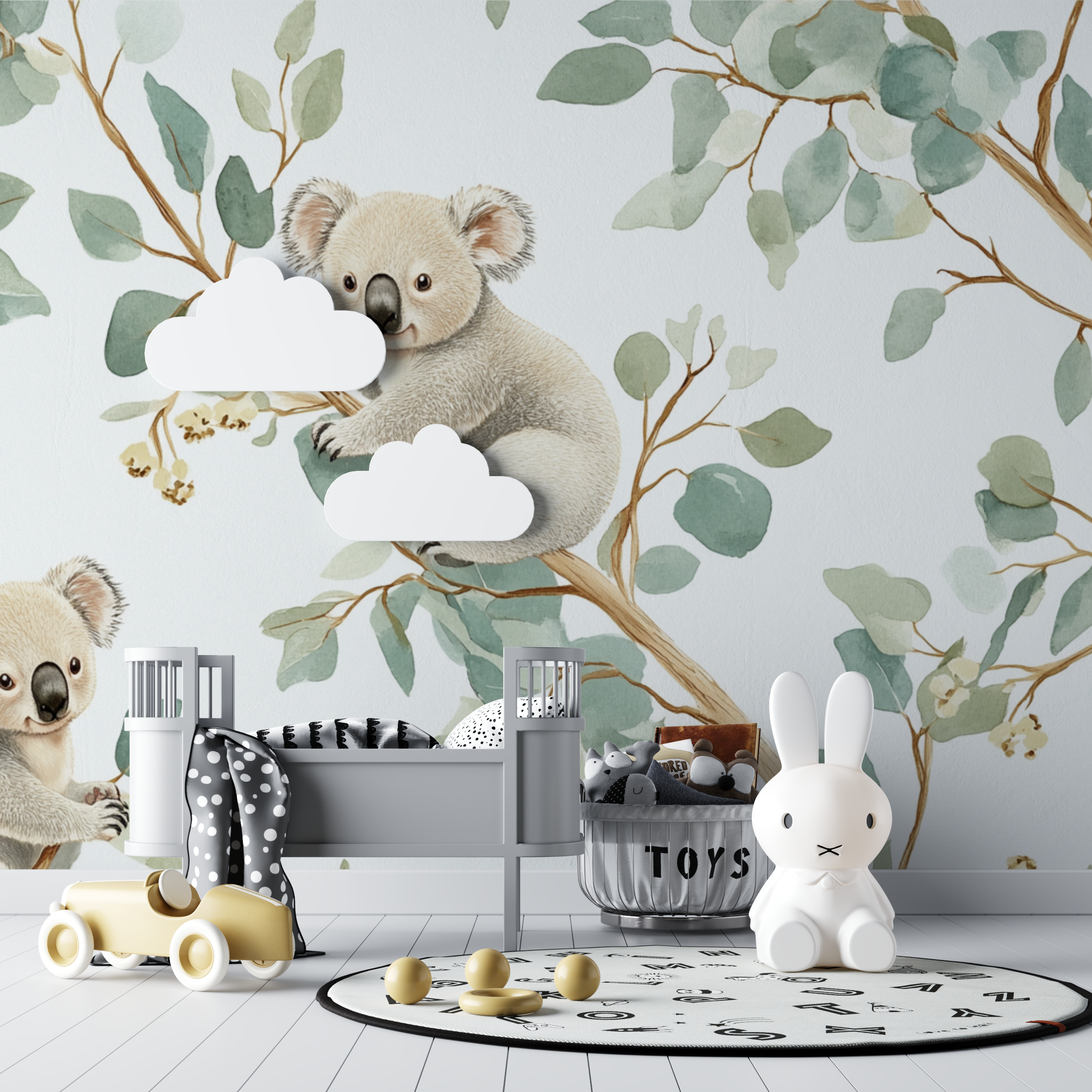 Papier peint koala et ciel creme bebe tipi
