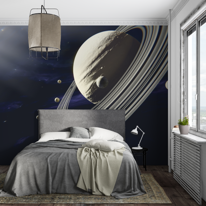 Papier peint espace lune et saturne piece ados