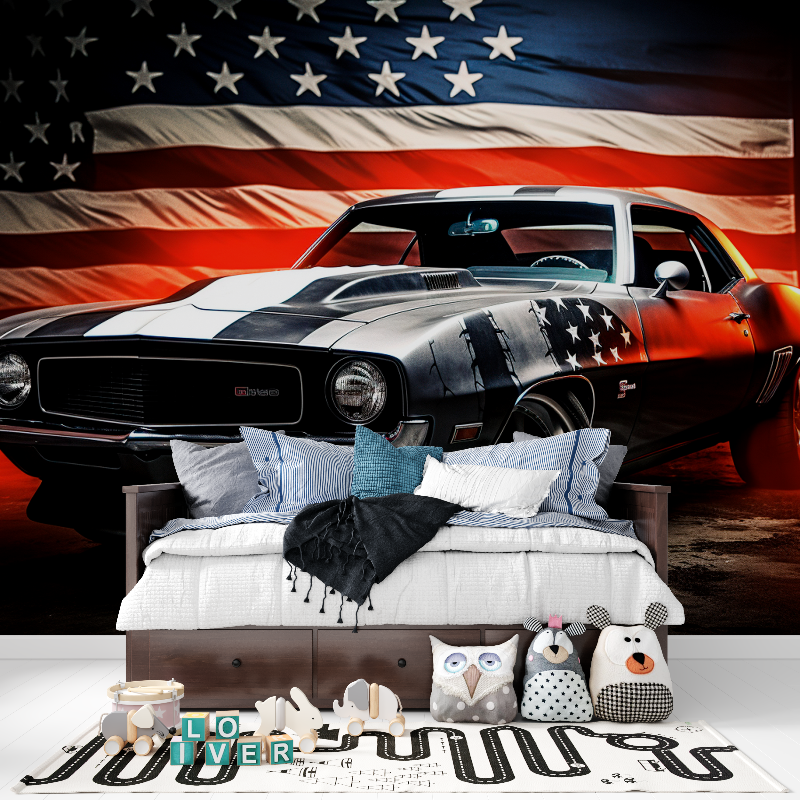 Papier peint voiture americaine...rapeau tapisserie pour ado