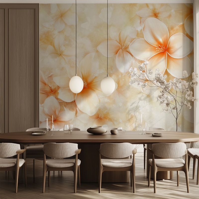 Papier peint fleur de frangipanier salle manger tendance