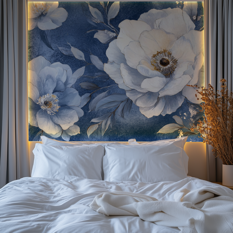 Papier peint fleur bleu marine chambre premium