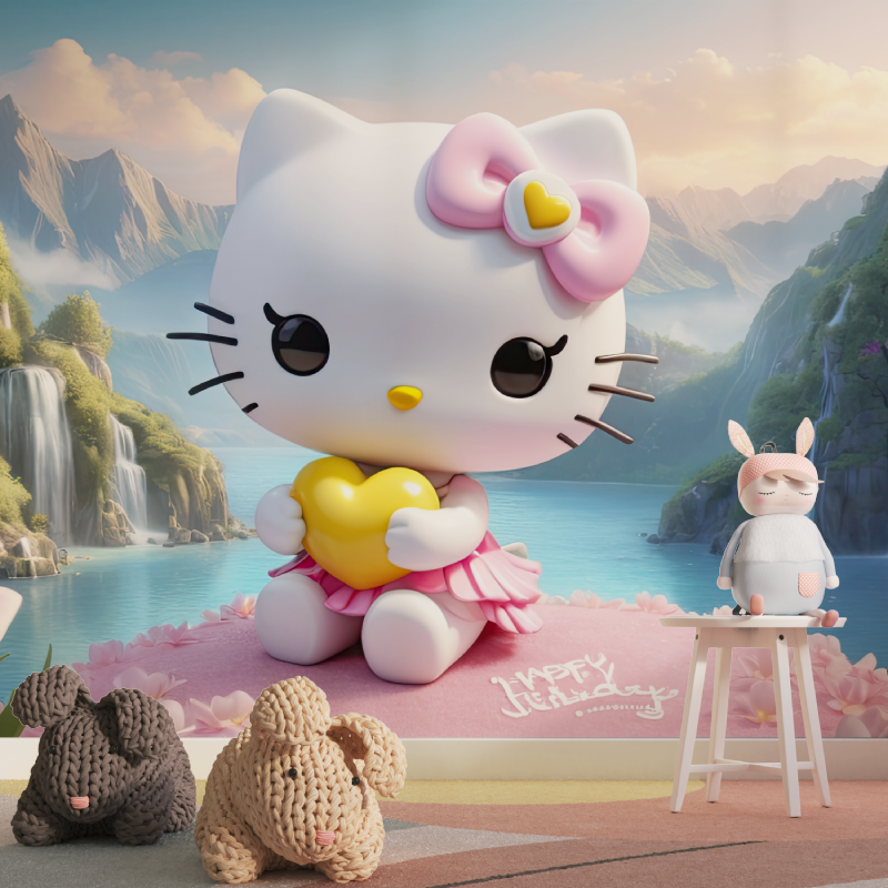 Papier peint hello kitty trompe loeil tapisserie pour fille