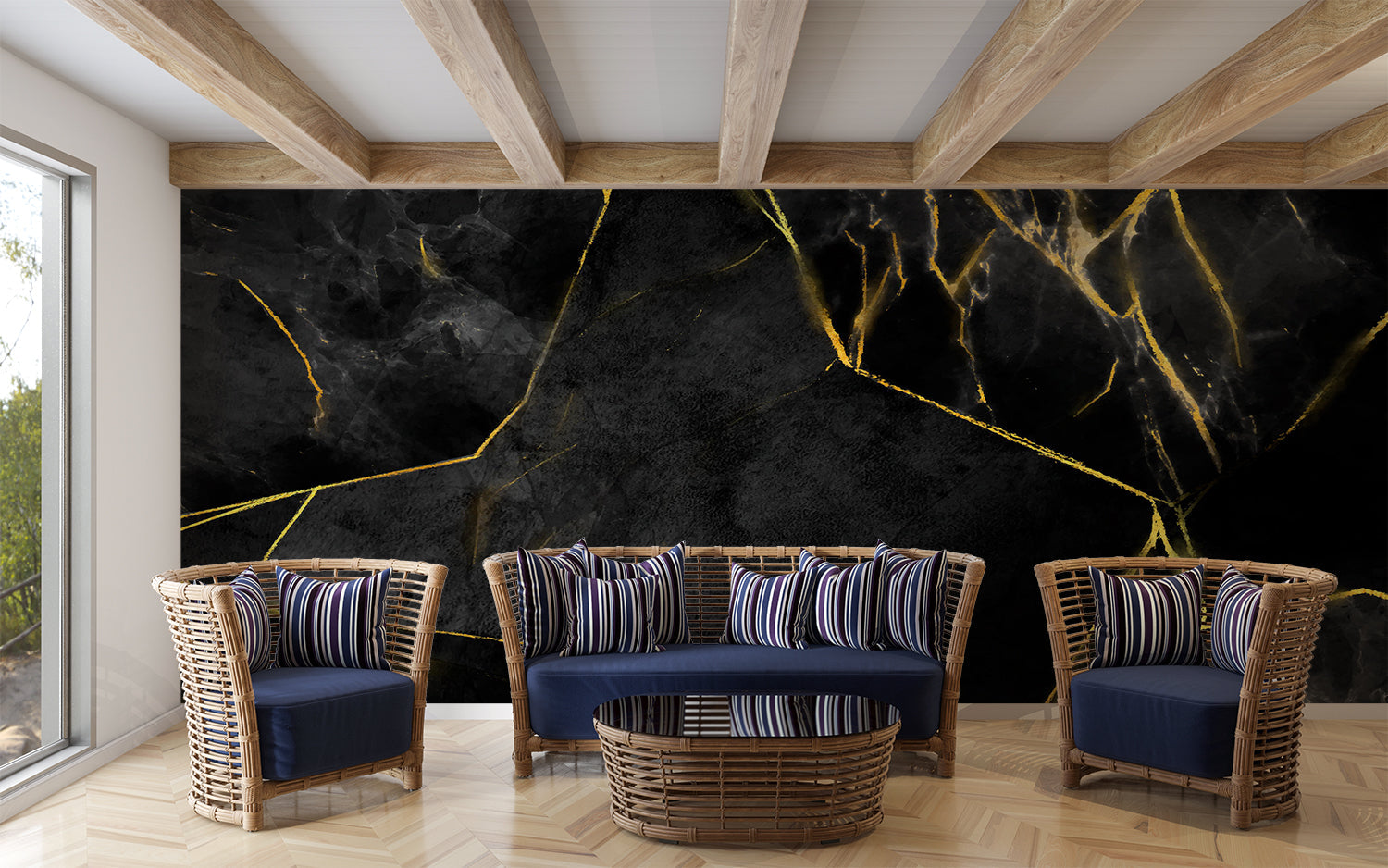 Papier Peint Marbre Noir Et Or
