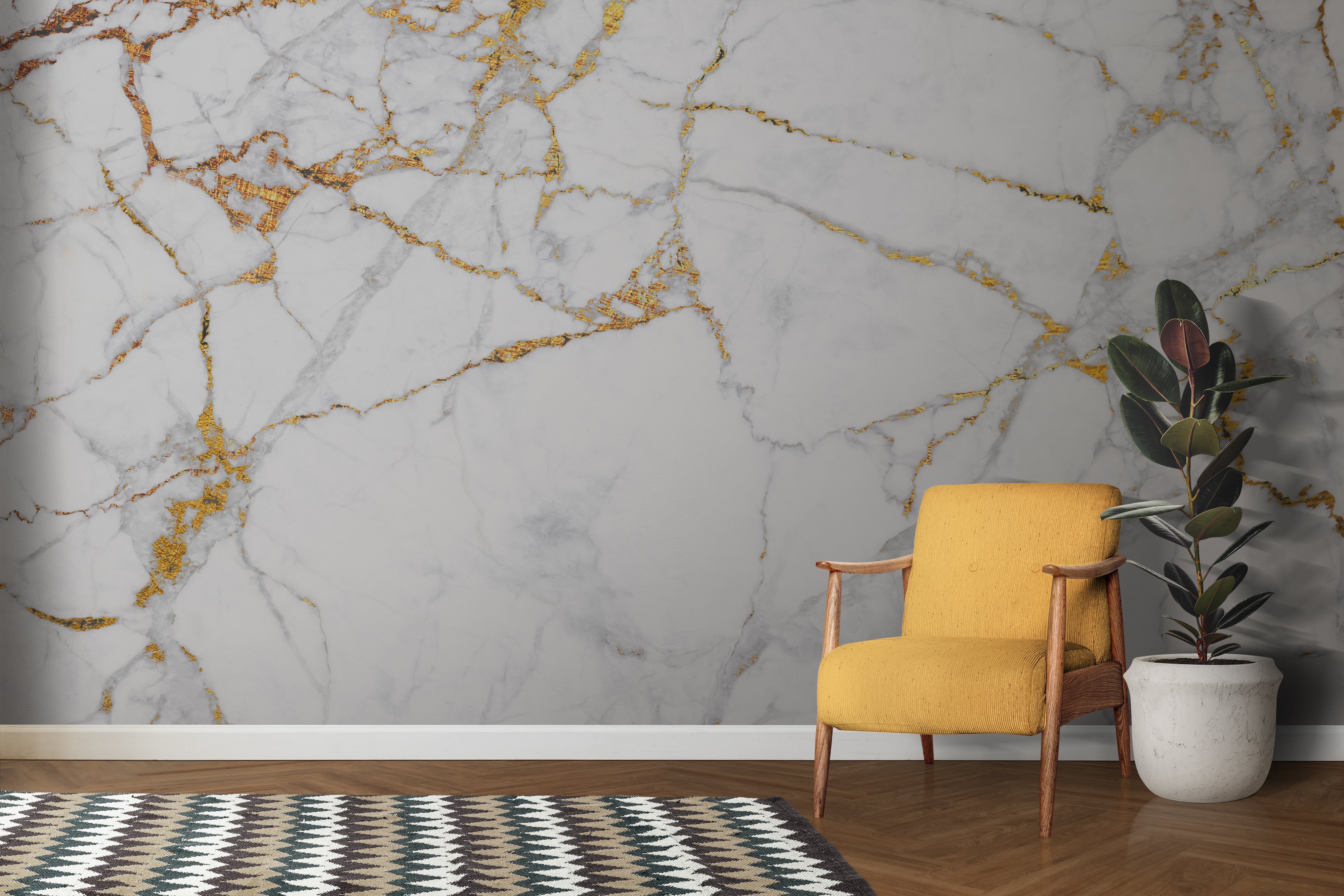 Papier Peint Marbre Blanc Et Doré