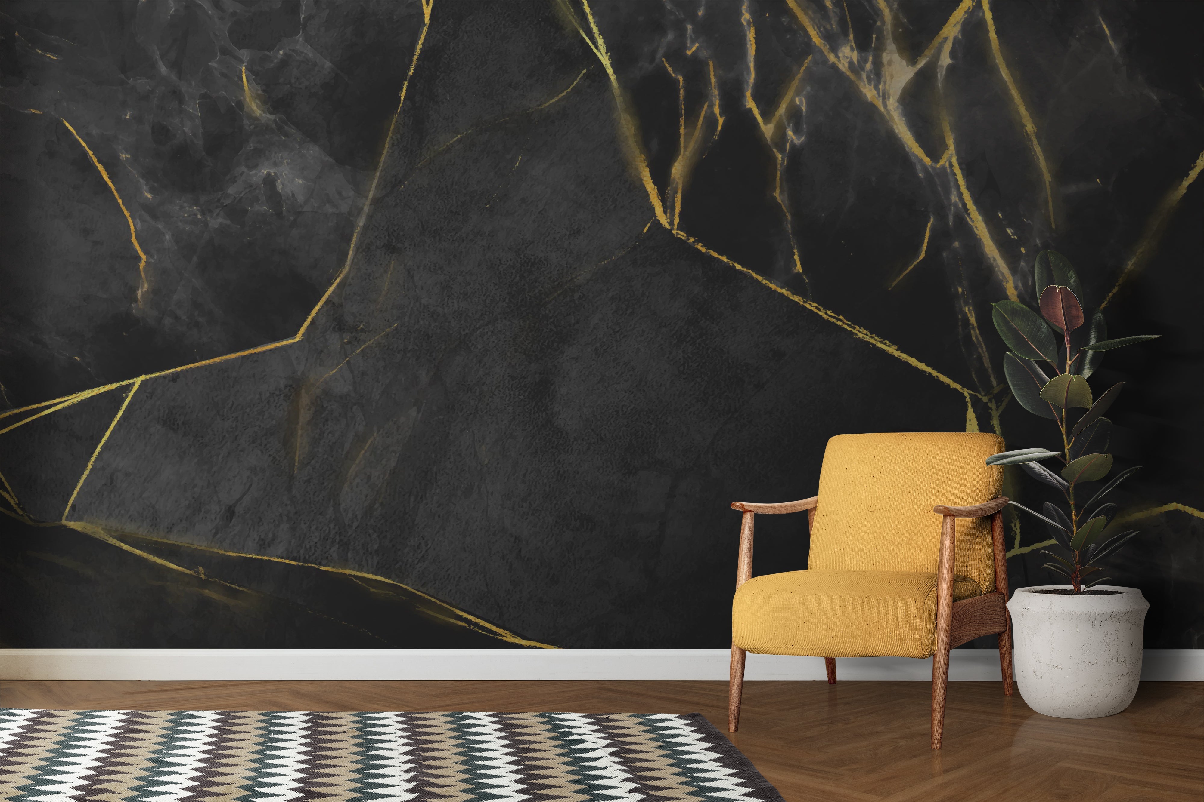 Papier Peint Marbre Noir Et Or