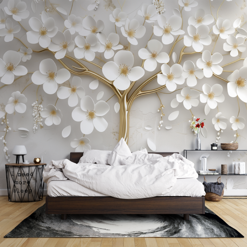 Papier Peint Arbre Dorée Fleurs