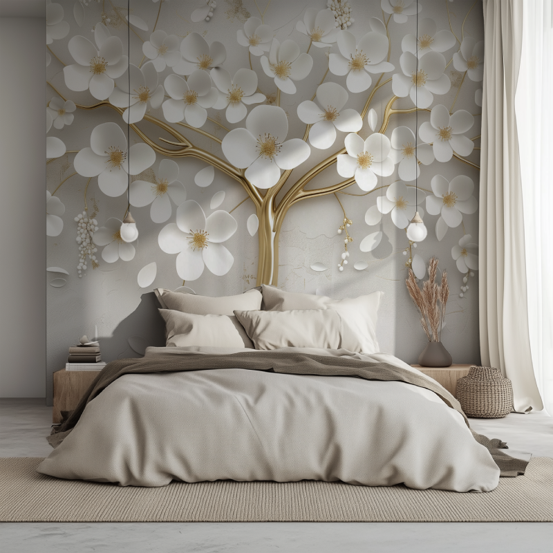 Papier Peint Arbre Dorée Fleurs