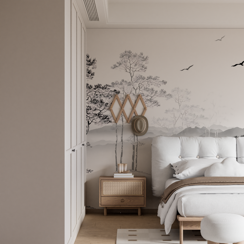 Schwarz-weiße Baumtapete