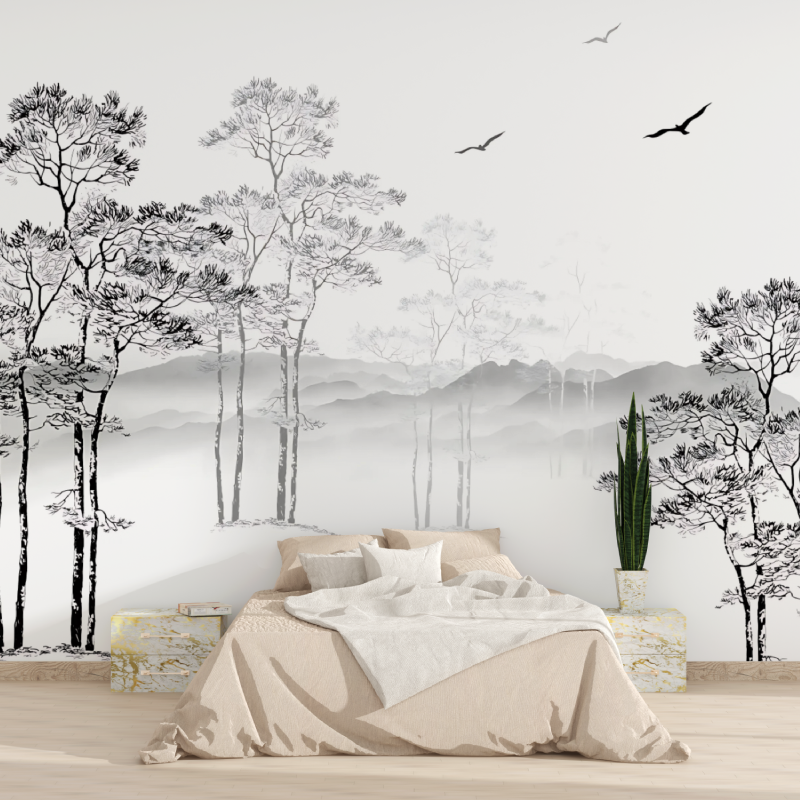 Schwarz-weiße Baumtapete