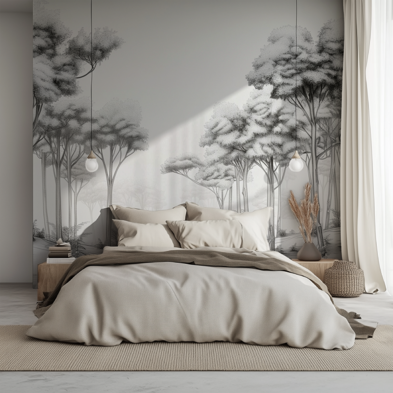 Papier Peint Arbres Aquarelle Tendance