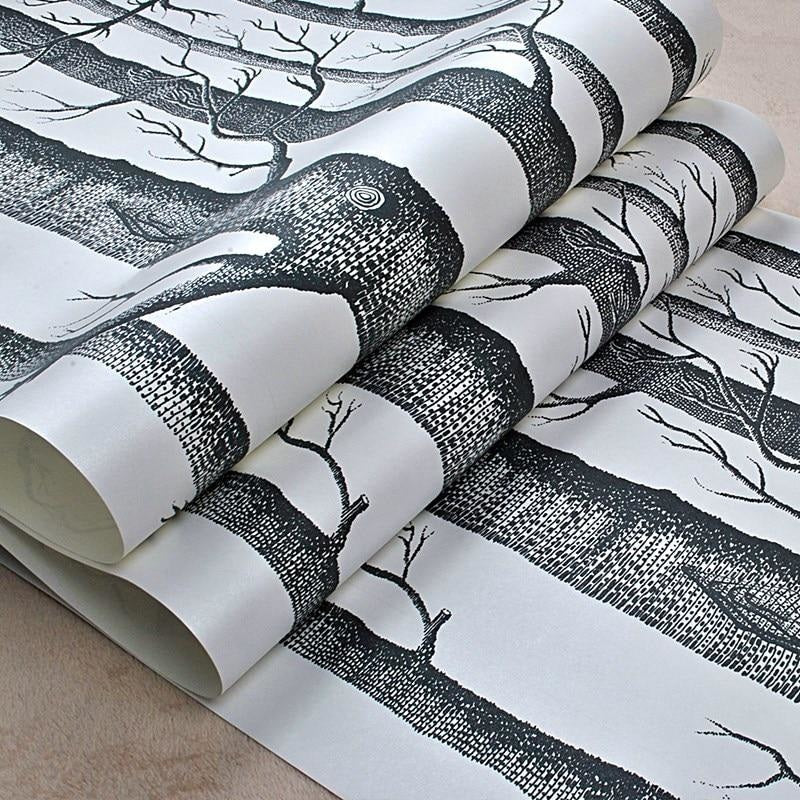 Papier Peint Bouleau Noir et Blanc