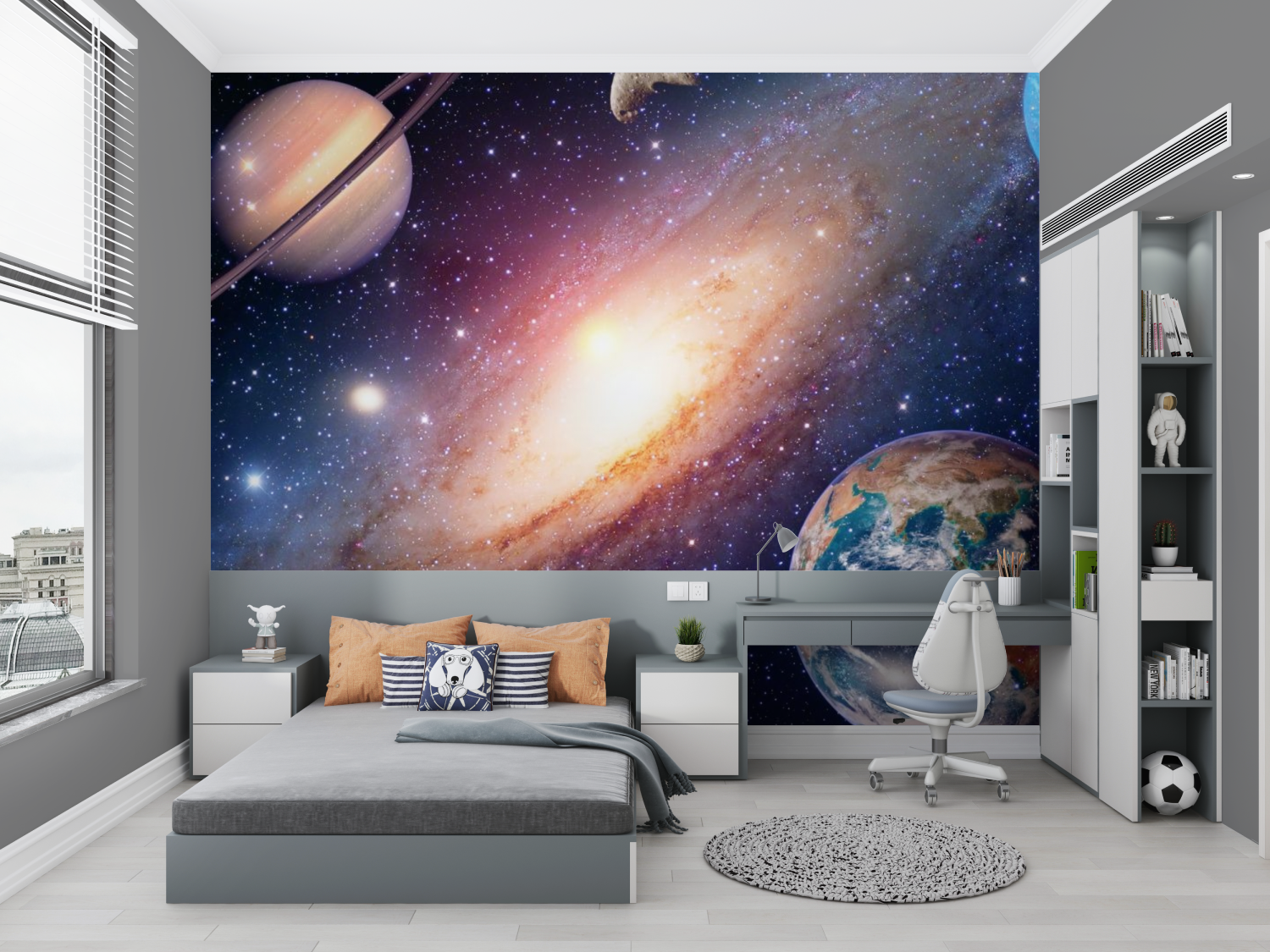 Weltraumhintergrund mit Nebel und Planeten