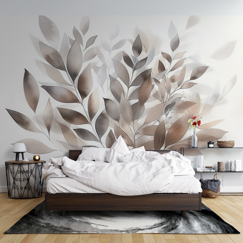 Papier Peint Feuillage Beige Tendance