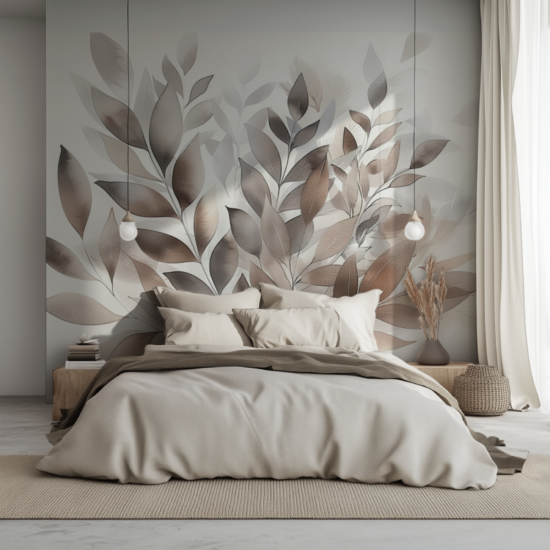 Papier Peint Feuillage Beige Tendance