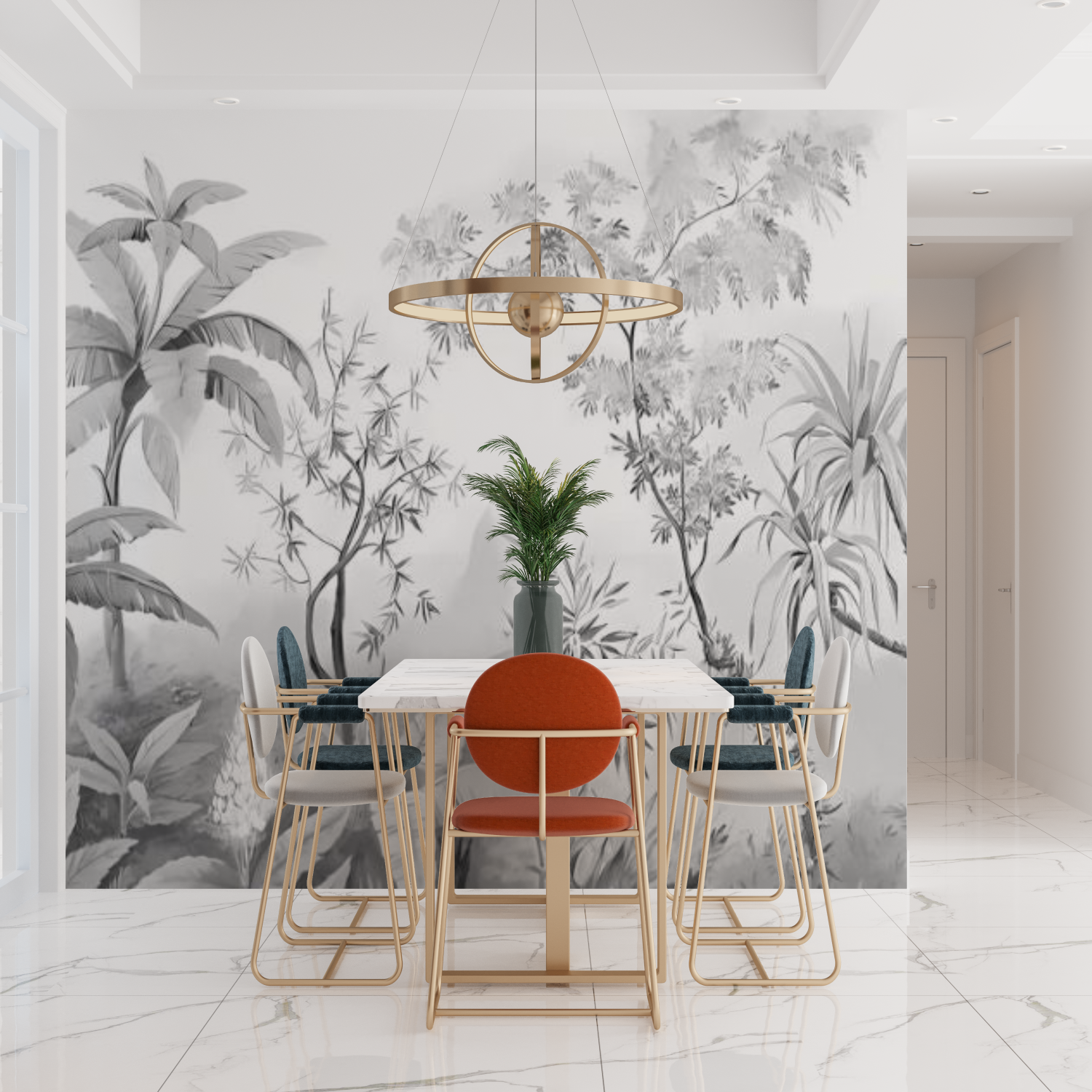 Schwarz-weiße Dschungel-Tapete