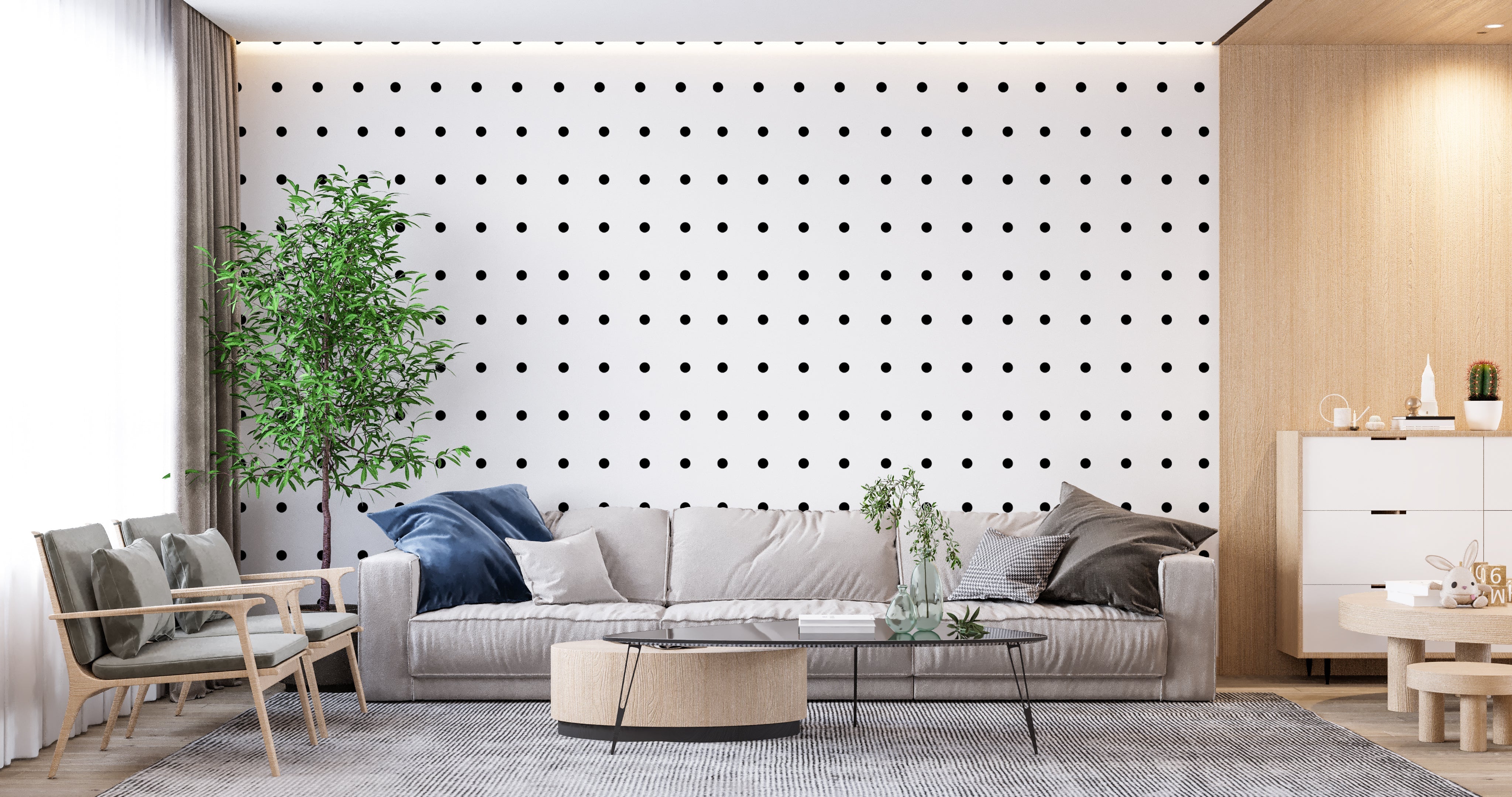 Papier Peint Blanc Pois Noir