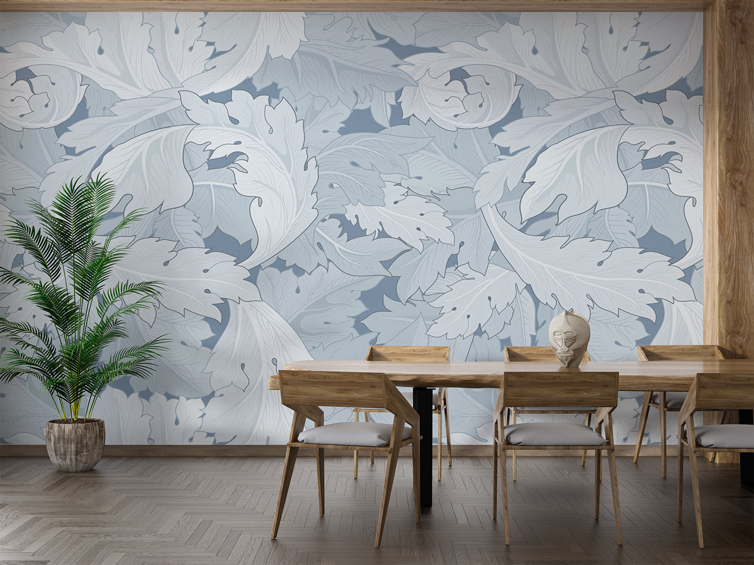 Papier Peint Bleu Feuillage