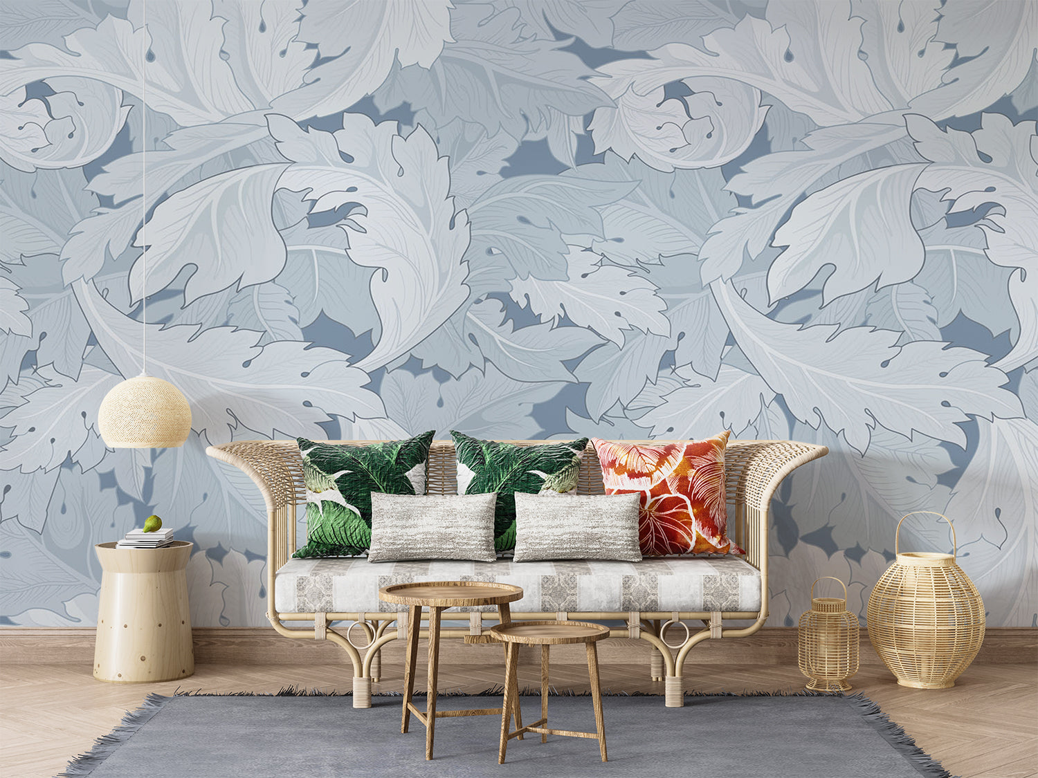 Papier Peint Bleu Feuillage