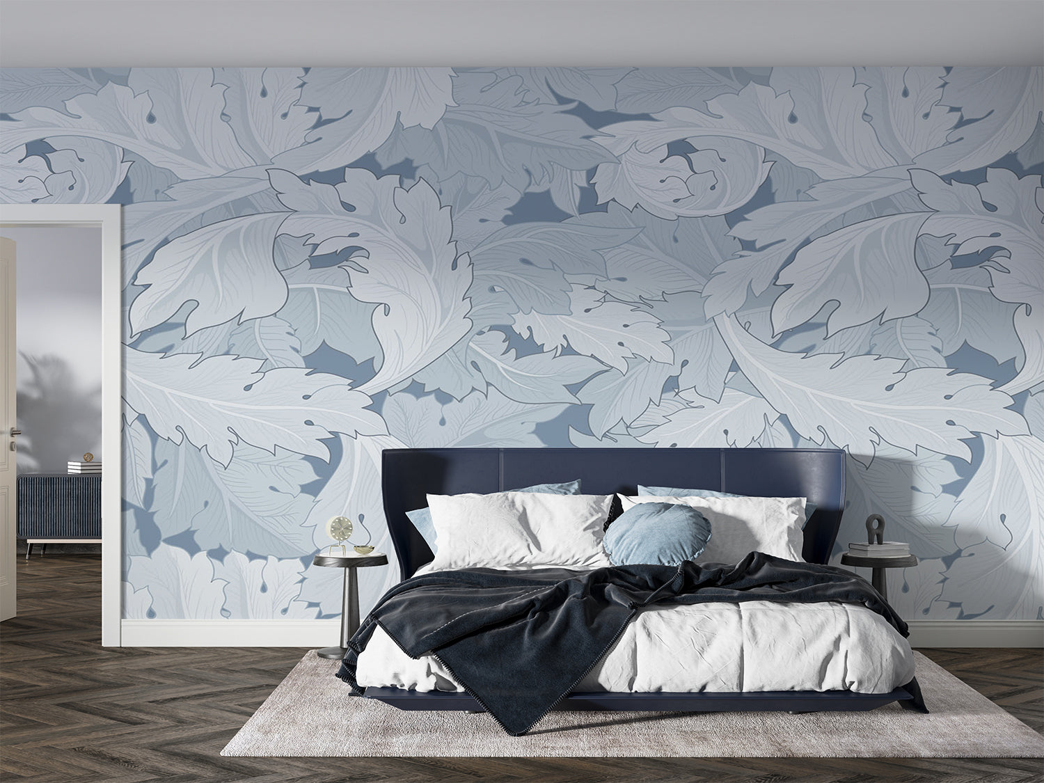 Papier Peint Bleu Feuillage