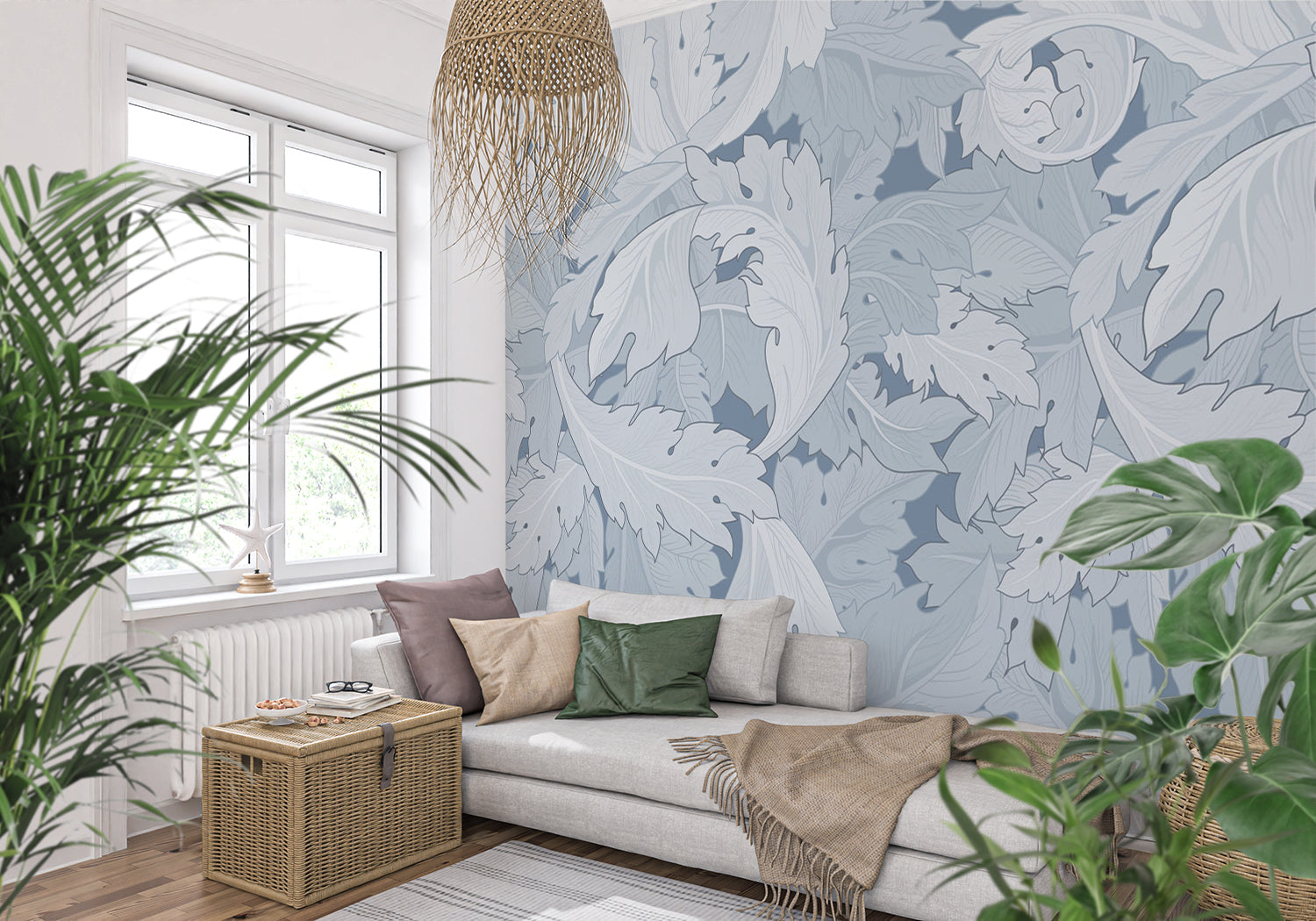 Papier Peint Bleu Feuillage