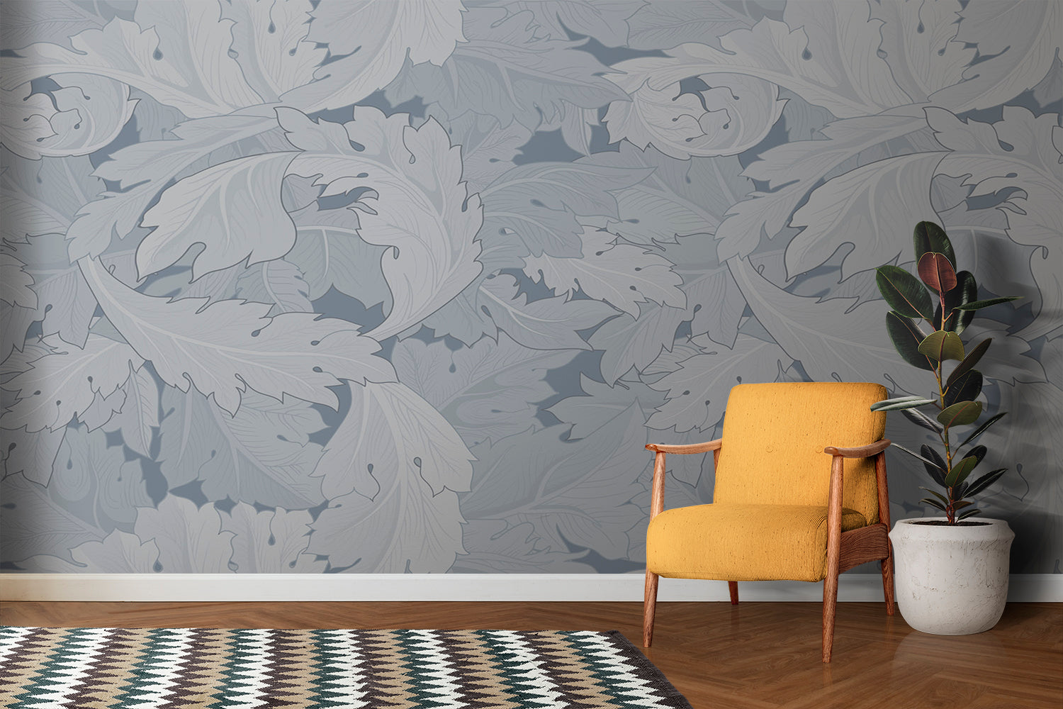 Papier Peint Bleu Feuillage