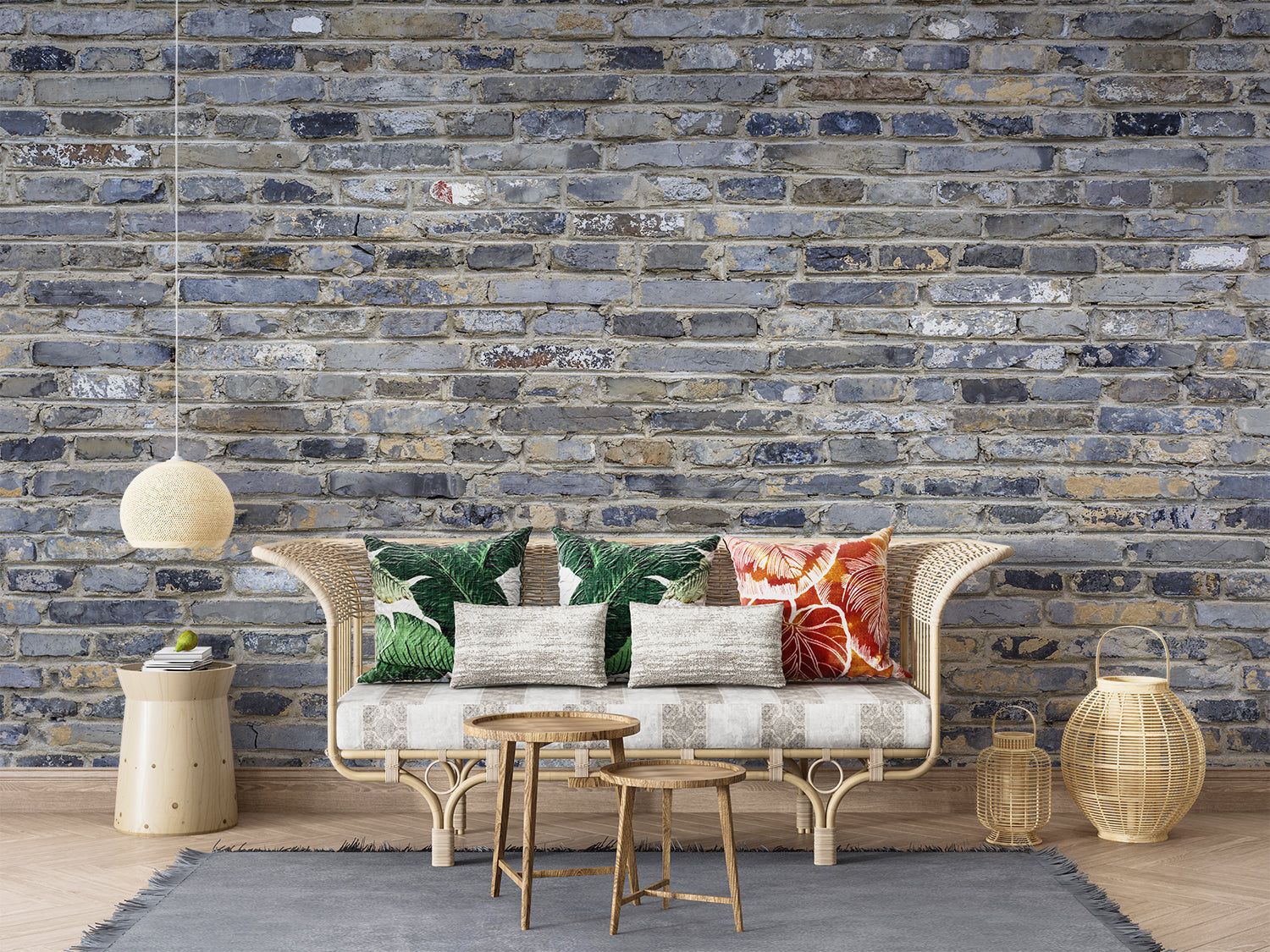 Papier Peint Brique Bleu Gris