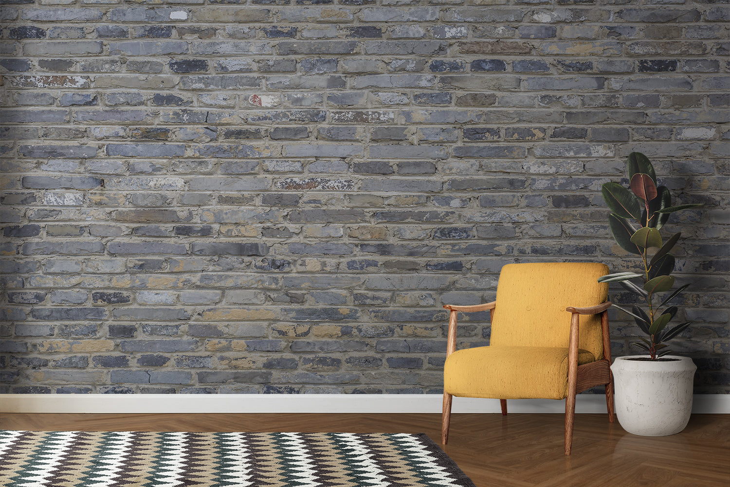 Papier Peint Brique Bleu Gris