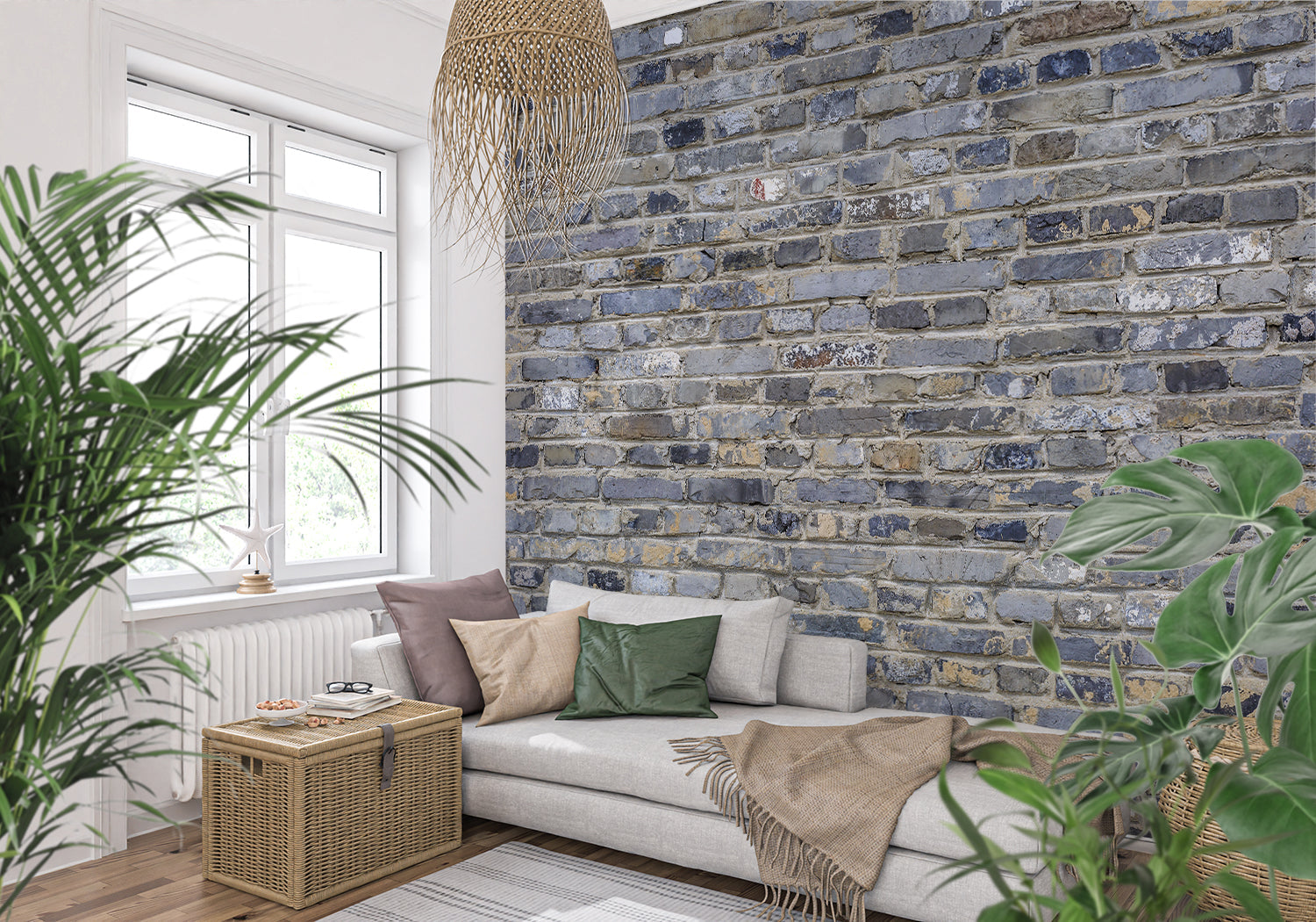 Papier Peint Brique Bleu Gris