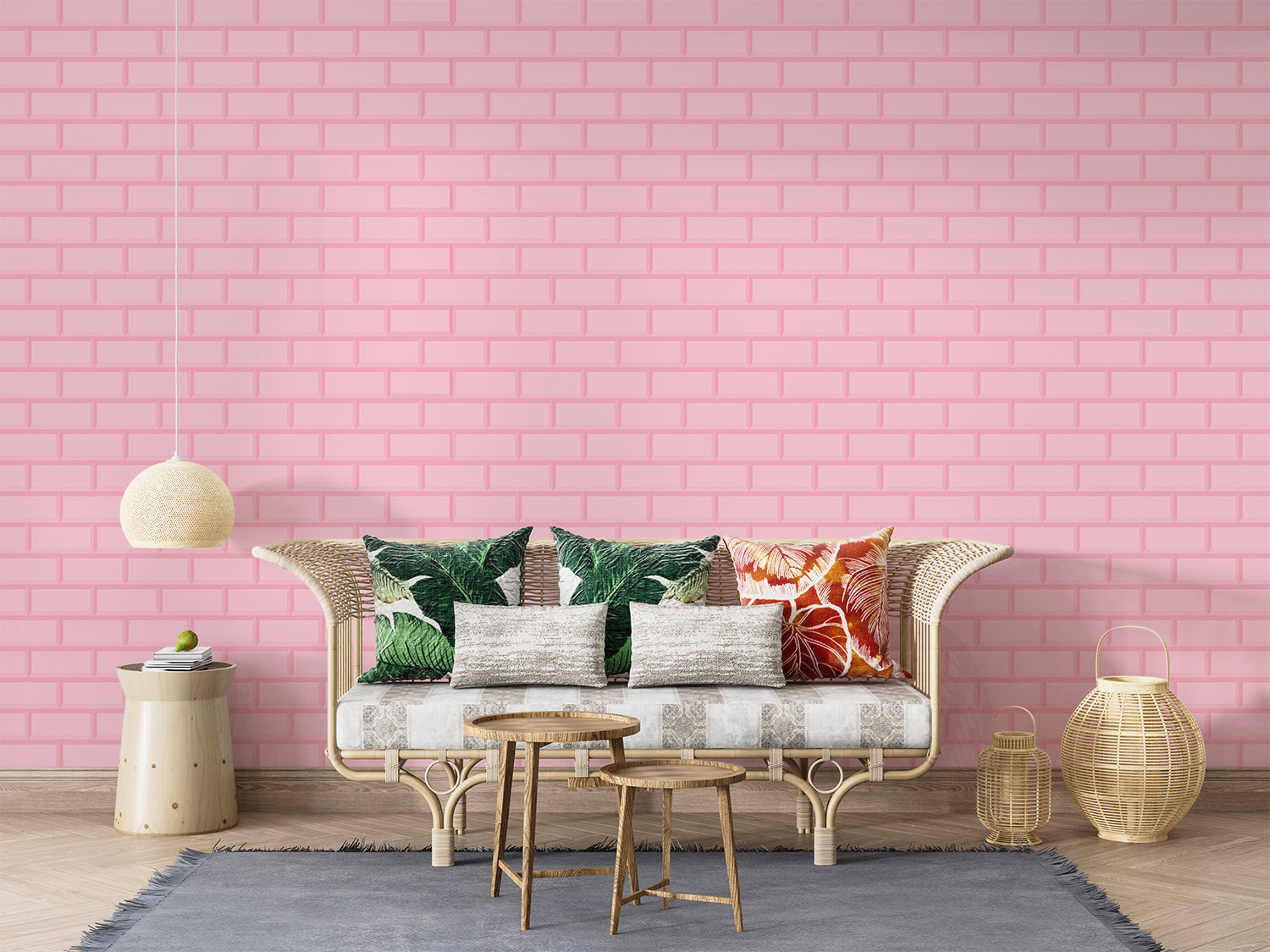 Papier Peint Effet Brique Rose