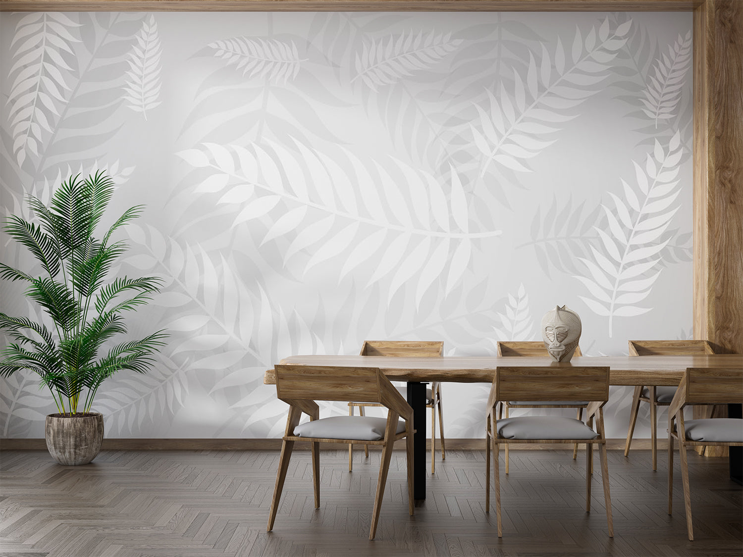 Papier Peint Feuillage Blanc