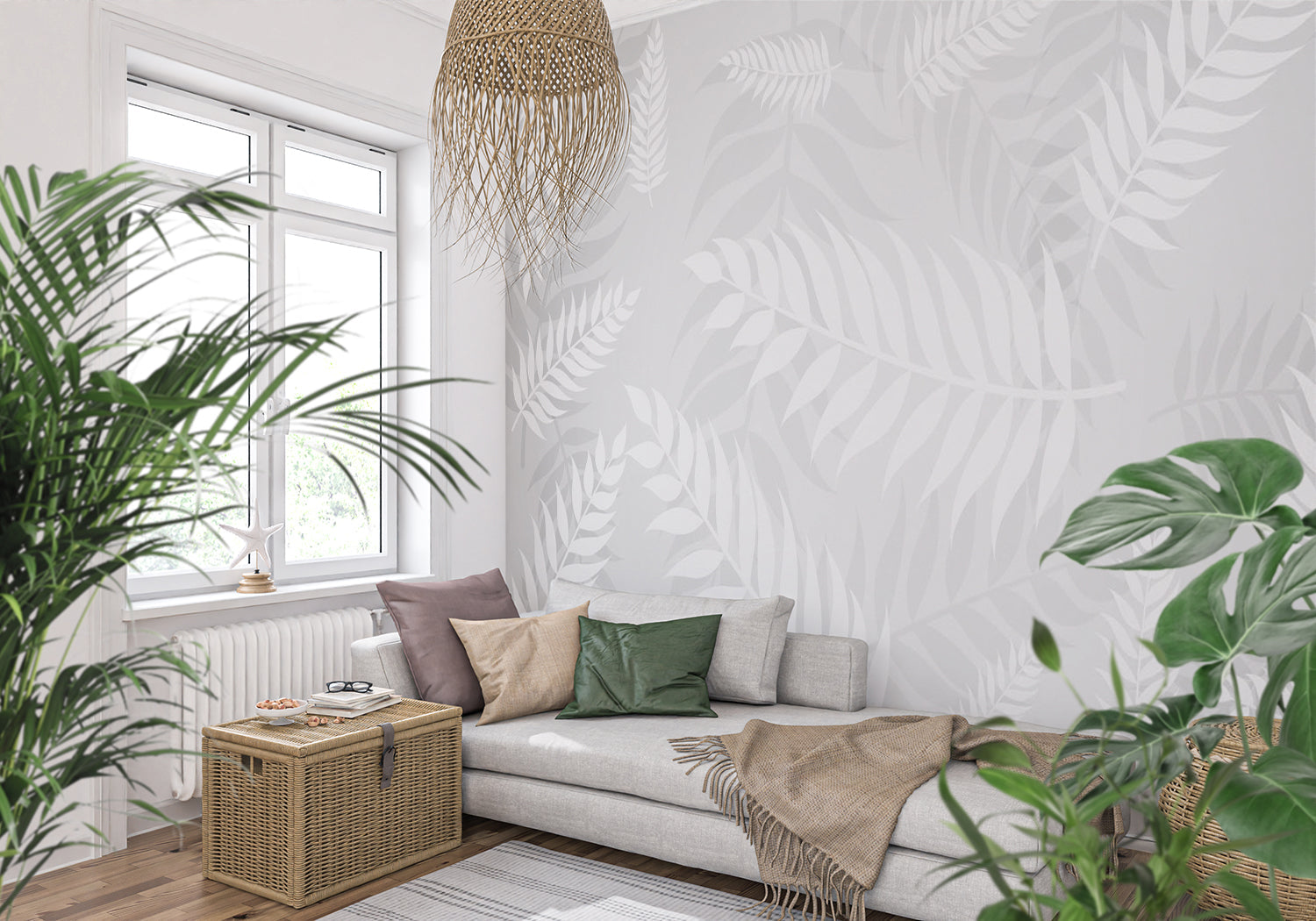 Papier Peint Feuillage Blanc