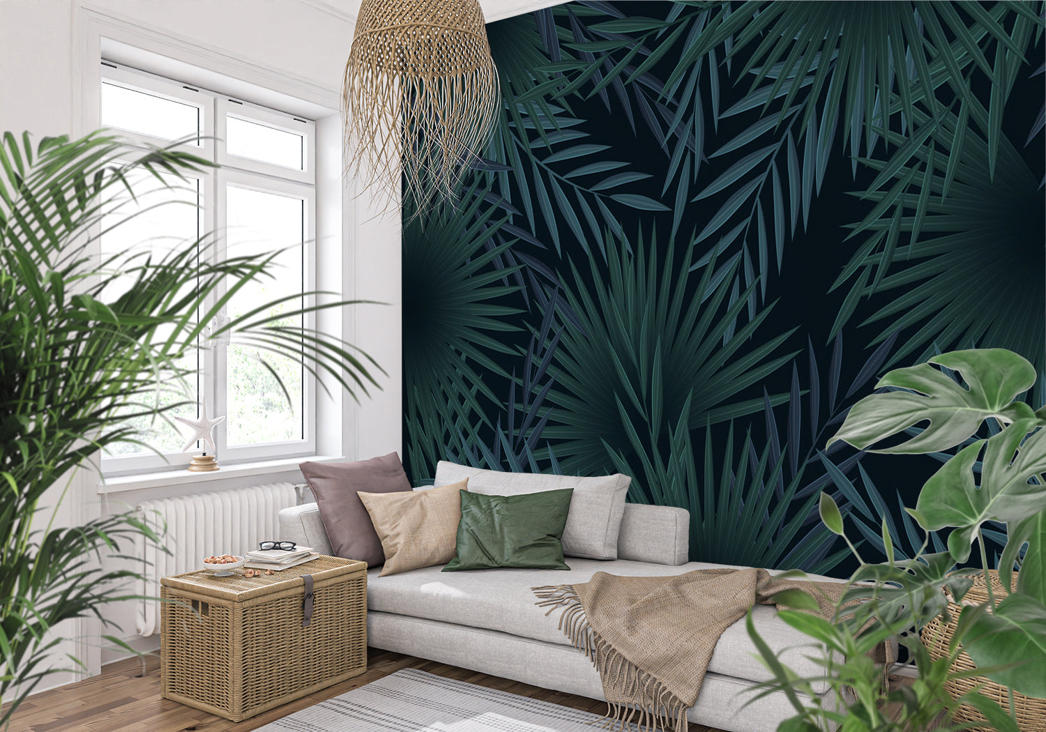 Papier Peint Feuillage Bleu Vert