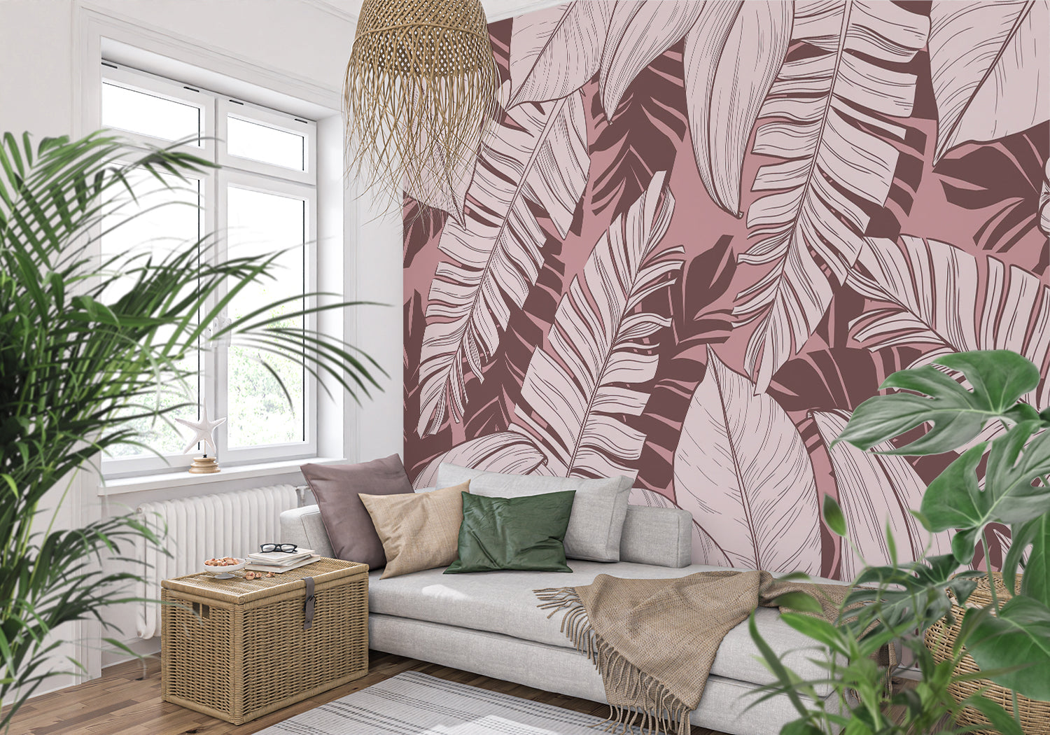 Papier Peint Feuillage Rose