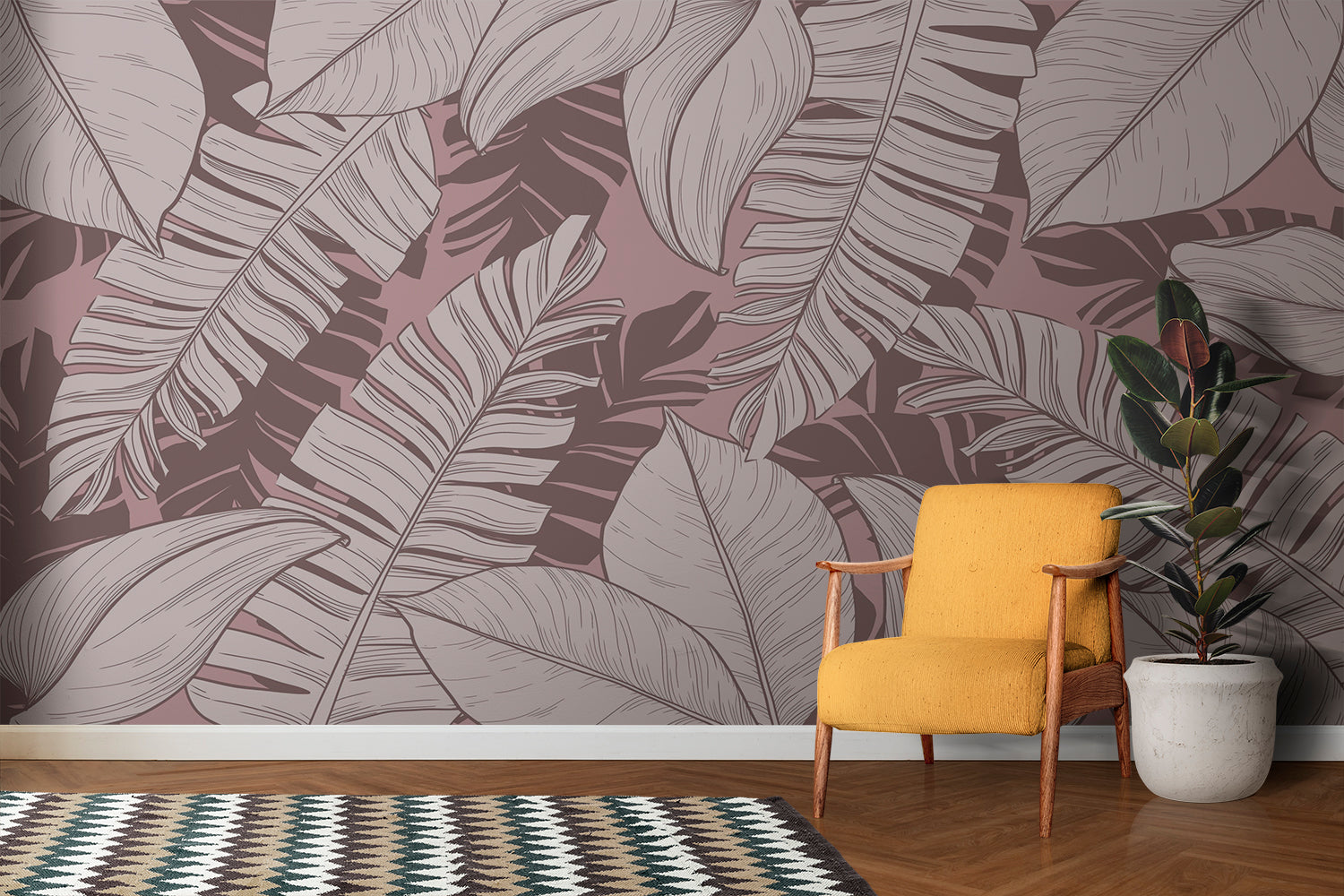 Papier Peint Feuillage Rose