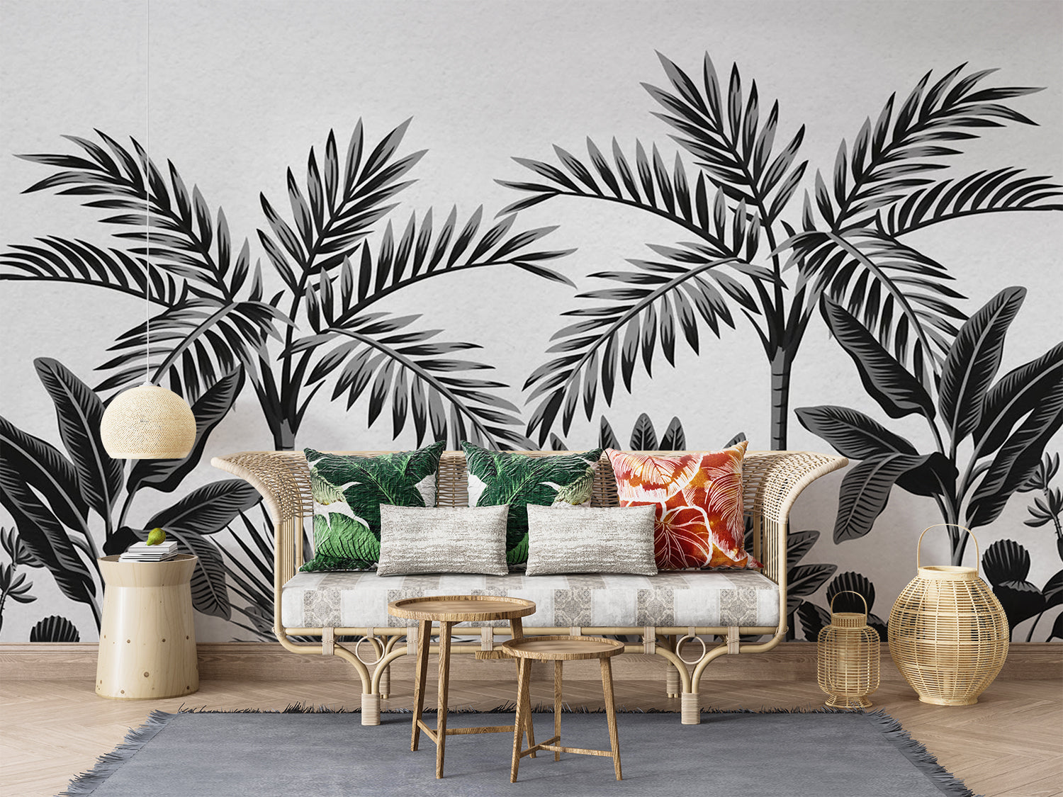 Papier Peint Feuillage Tropical Noir Et Blanc