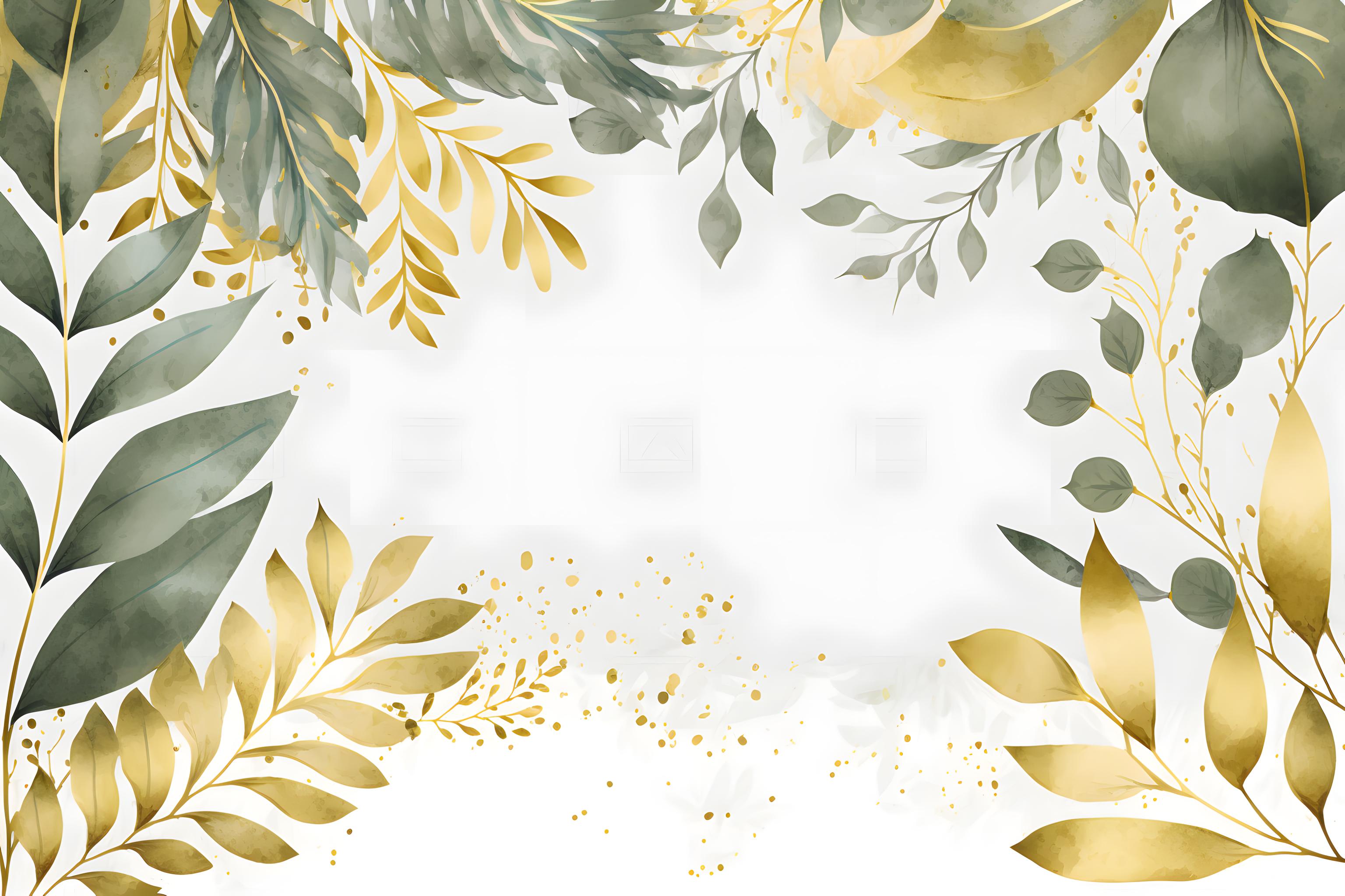 Tapete mit grünen und goldenen Blättern