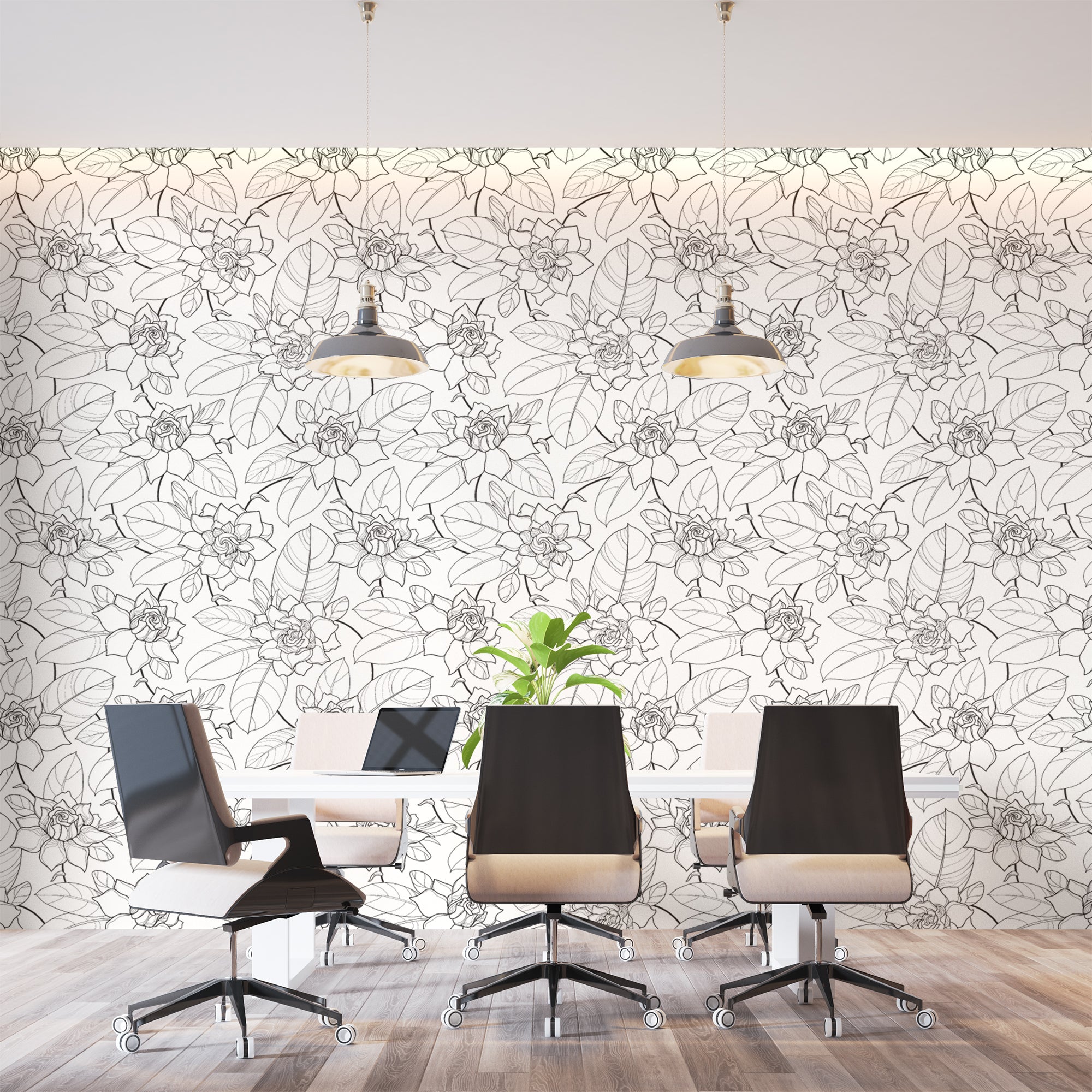 Papier Peint Fleuri Noir Et Blanc
