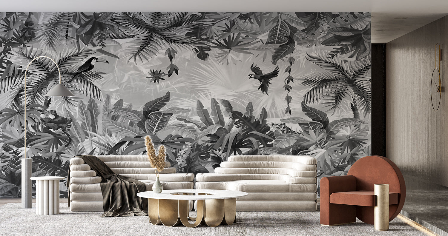 Papier Peint Foret Tropicale Noir Et Blanc