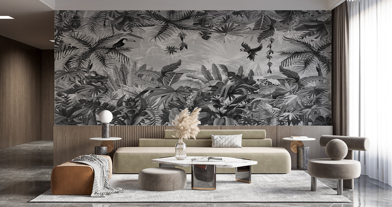 Papier Peint Foret Tropicale Noir Et Blanc