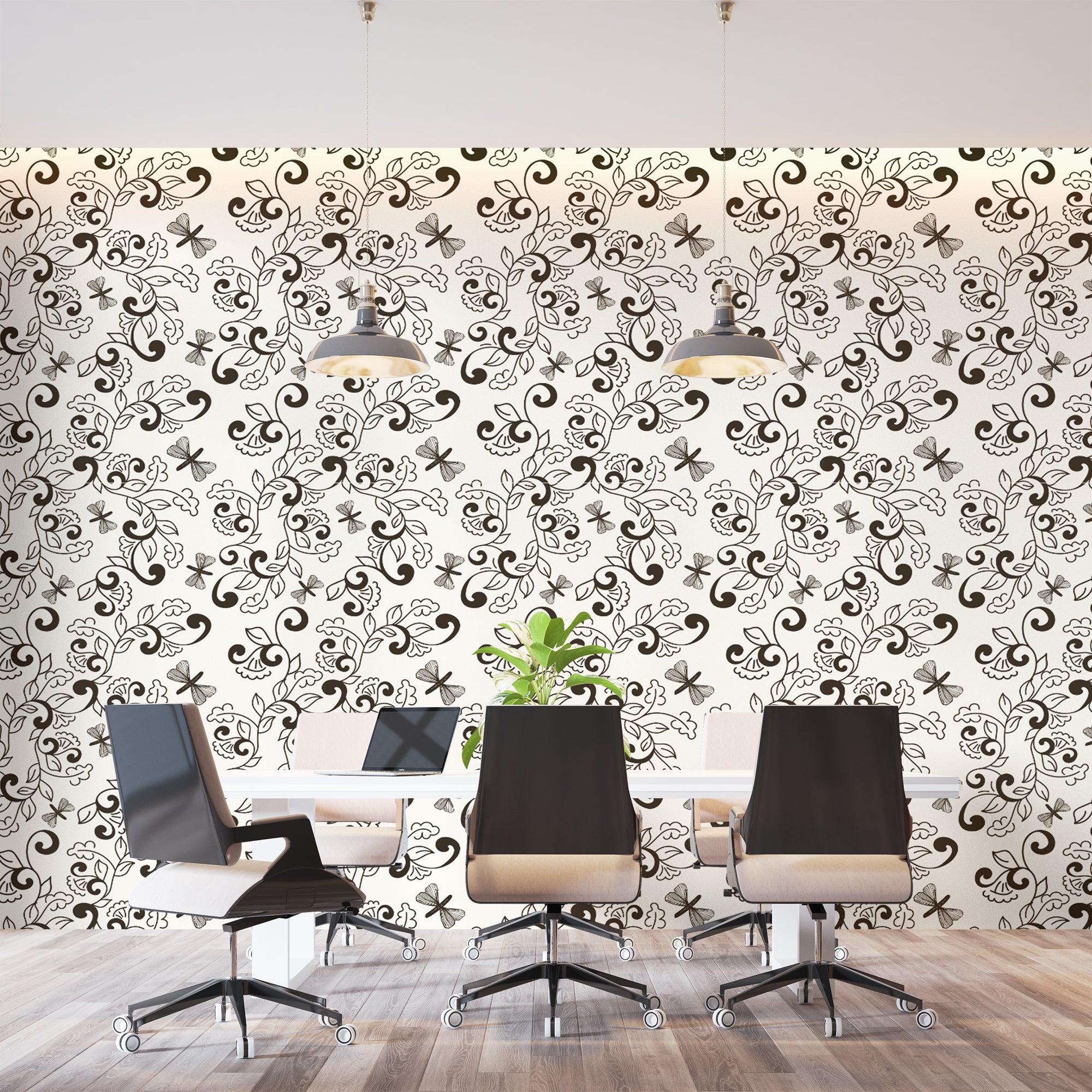 Papier Peint Blanc Motif Noir