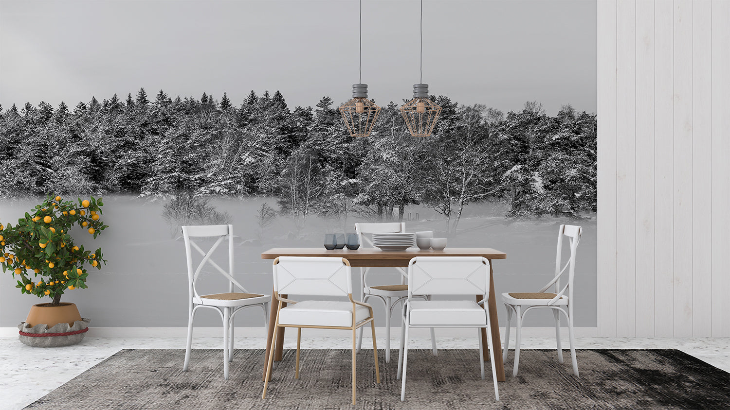 Papier Peint Panoramique Noir Et Blanc Foret