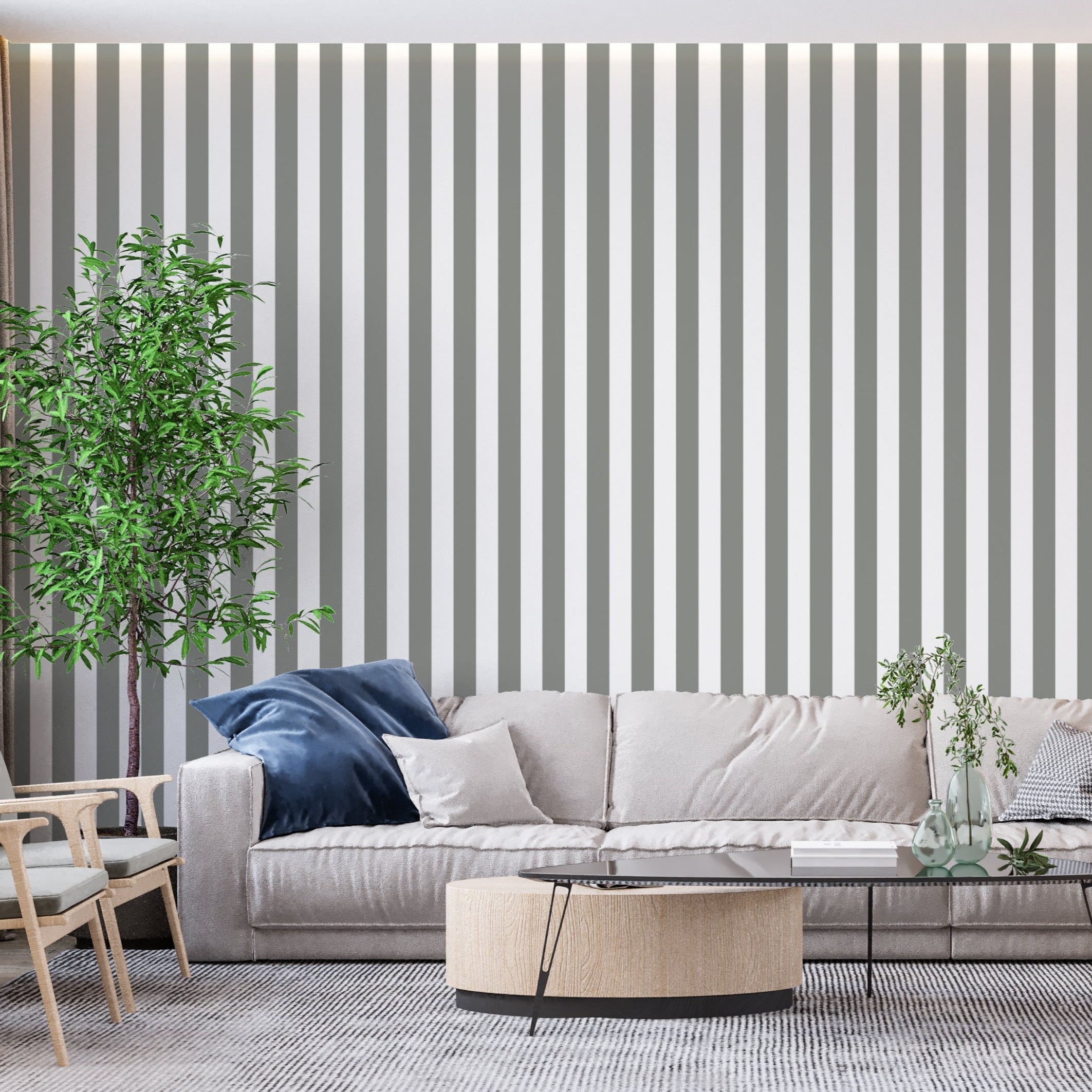 Papier Peint Rayé Gris Et Blanc